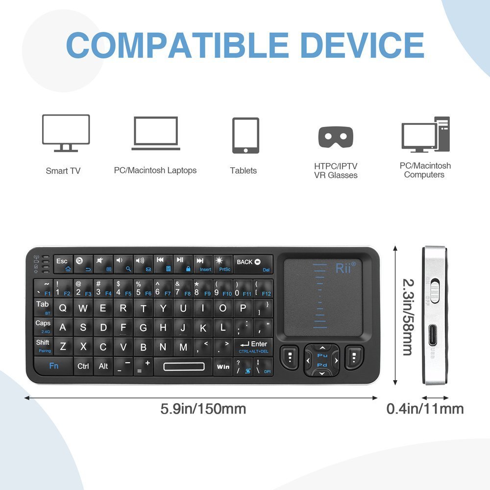 RIITEK ασύρματο mini πληκτρολόγιο K06, backlit, Bluetooth/2.4GHz, μαύρο 6374 - Image 7
