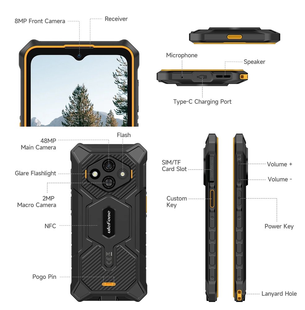 smartphone ugKing 3 Pro, 6.56", 8/128GB, 5700mAh, IP68/IP69K, mayro 9761 6" kai ano