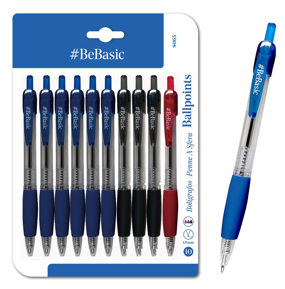 BEBASIC σετ στυλό διαρκείας ballpoint , 1mm μύτη, 14.5cm, μπλε/μαύρο/κόκκινο, 10τμχ