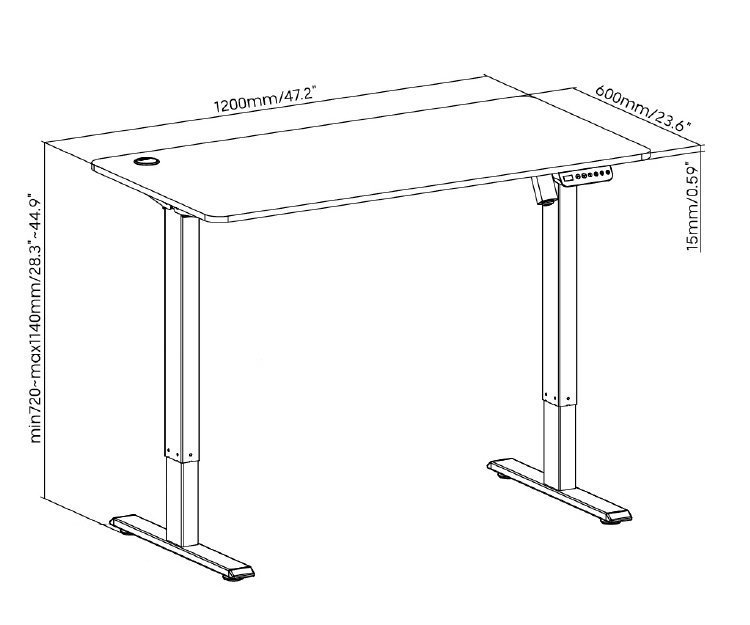BRATECK ηλεκτρικό γραφείο με ρυθμιζόμενο ύψος, 120x60x72~114cm, μαύρο 7501 - Image 3