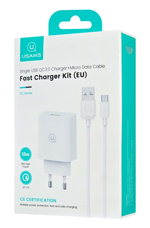 USAMS φορτιστής τοίχου με καλώδιο micro USB, USB, 18W, λευκός 7630 - Image 4
