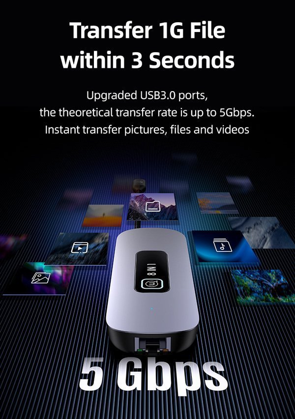 USAMS docking station US-, 8 θυρών, USB-C, 4K, 100W PD, LAN, γκρι 6076 - Image 3