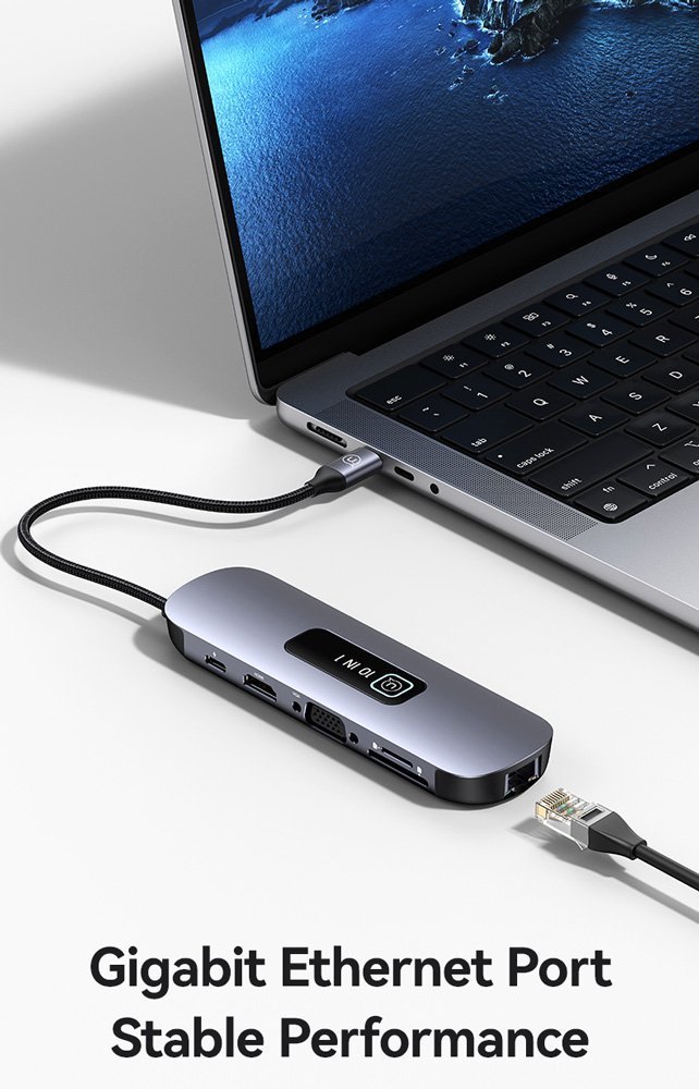 USAMS docking station US-, 8 θυρών, USB-C, 4K, 100W PD, LAN, γκρι 6076 - Image 5