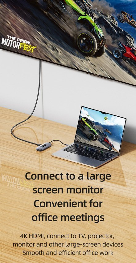 USAMS docking station US-, 8 θυρών, USB-C, 4K, 100W PD, LAN, γκρι 6076 - Image 6