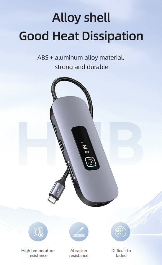 USAMS docking station US-, 8 θυρών, USB-C, 4K, 100W PD, LAN, γκρι 6076 - Image 7