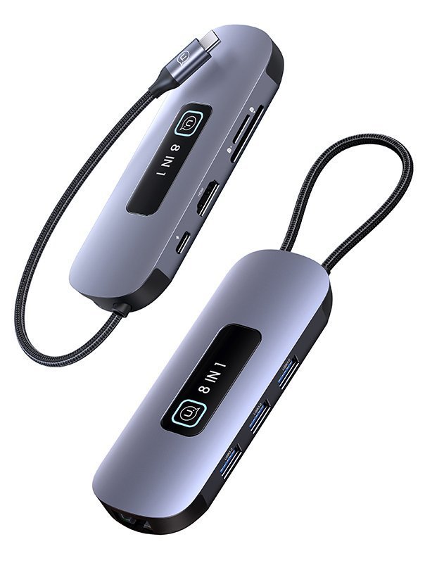 USAMS docking station US-, 8 θυρών, USB-C, 4K, 100W PD, LAN, γκρι 6076