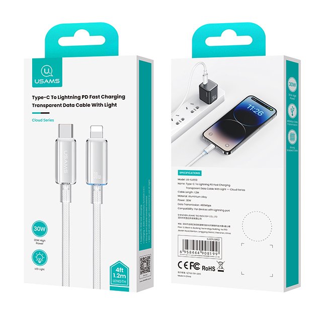 kalodio Lightning se USB-C US-, 30W, 480Mbps, 1.2m, leyko 6903 30 watt