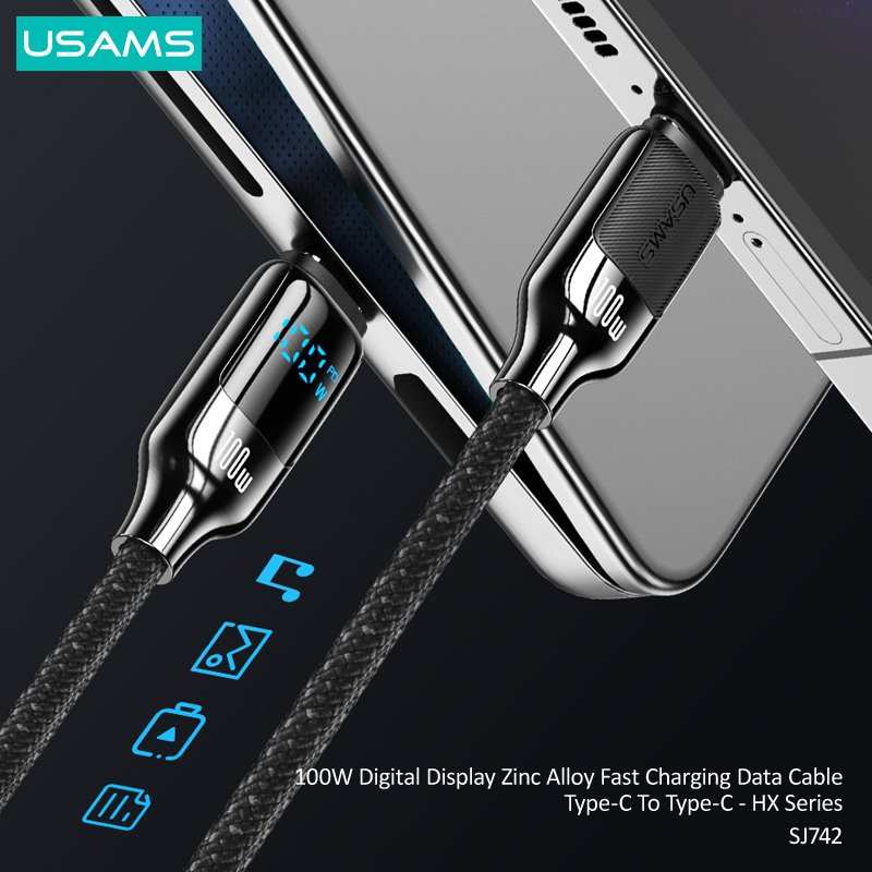 USAMS καλώδιο USB-C , 100W, 480Mbps, 1.2m, μαύρο - Image 3