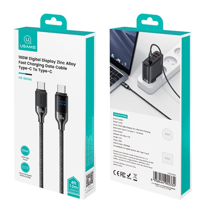 USAMS καλώδιο USB-C , 100W, 480Mbps, 1.2m, μαύρο - Image 5