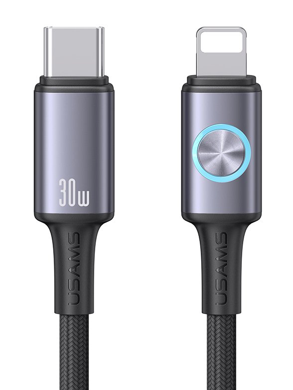 USAMS καλώδιο Lightning σε USB-C , 30W, 480Mbps, 1.2m, μαύρο