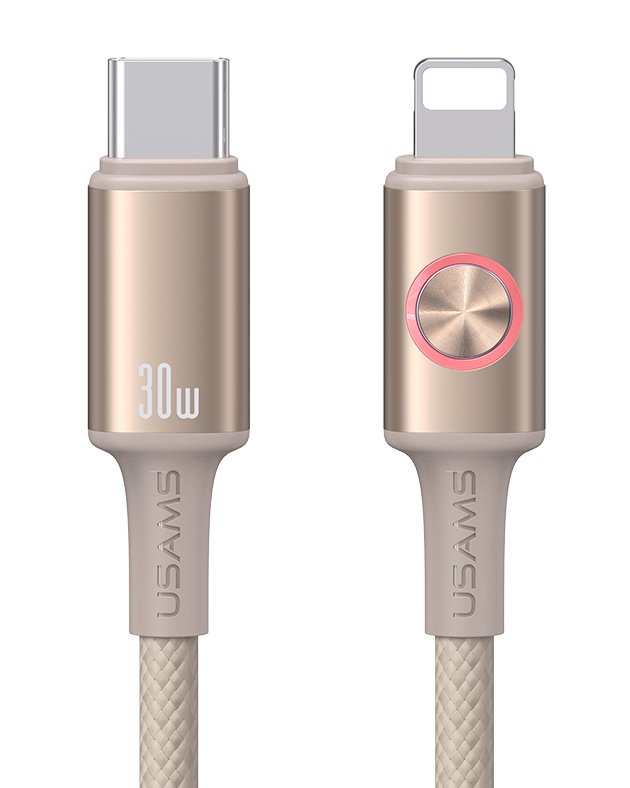 USAMS καλώδιο Lightning σε USB-C , 30W, 480Mbps, 1.2m, μπεζ