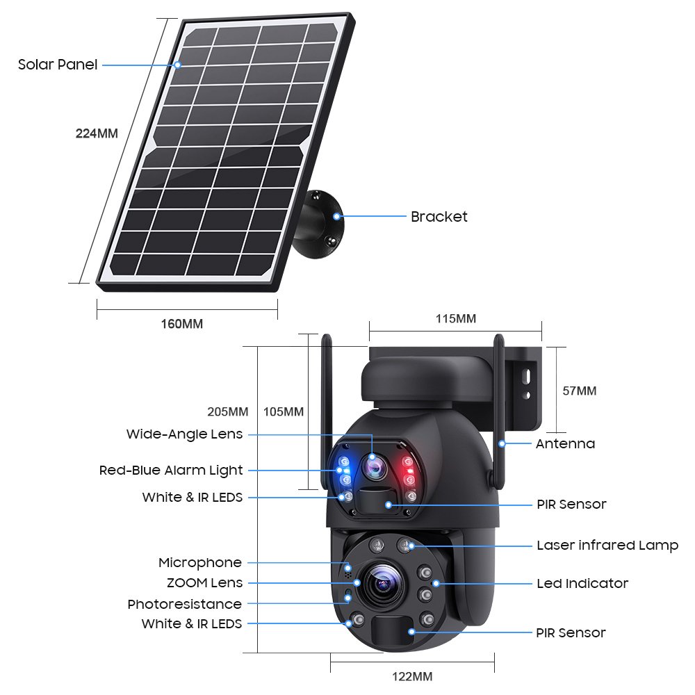 SECTEC smart ηλιακή κάμερα , 3MP dual lens, 20x zoom, WiFi, SD, PTZ 7037 - Image 5