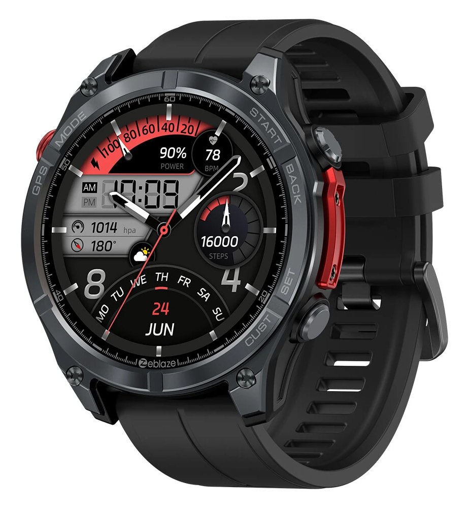 ZEBLAZE smartwatch tratos 4 με φακό, heart rate, 1.43" AMOLED, GP, 5 ΑΤΜ, MIL-TD-810H, μαύρο 9700