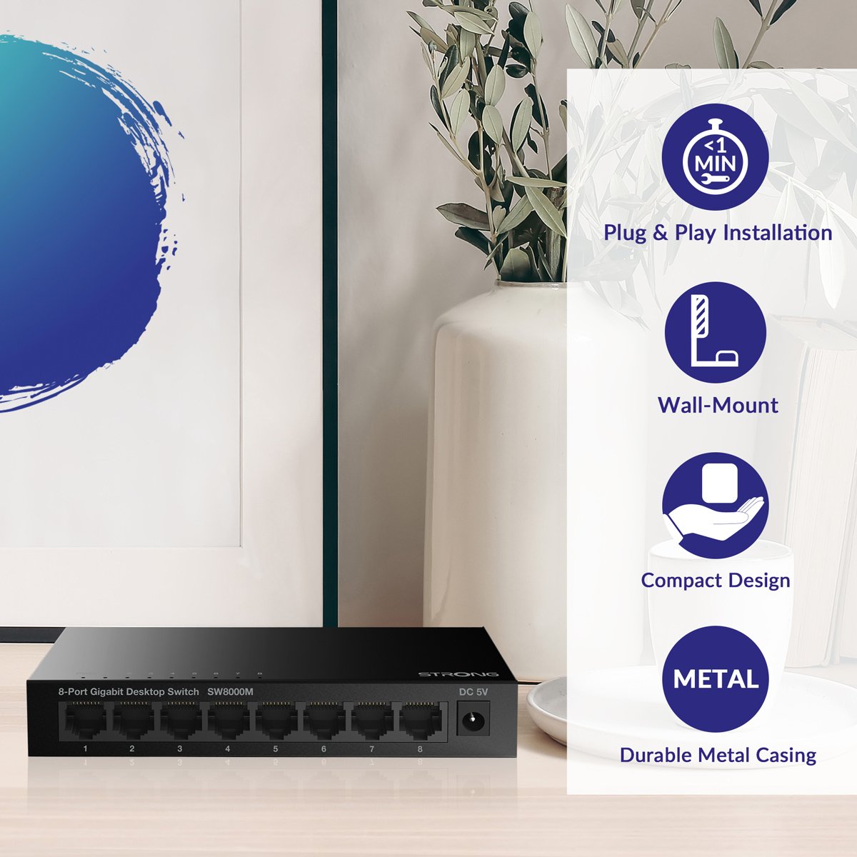 switch 5000M, 8x Gigabit thyres, 1000Mbps 7375 10 - 100 - 1000