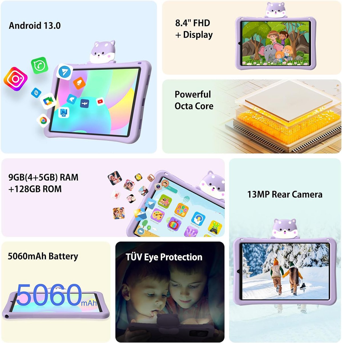 DOOGEE tablet Mini Kids, 8.4", 4/128GB, 4G, Android 13, 5060mAh, μωβ 9609 - Image 2