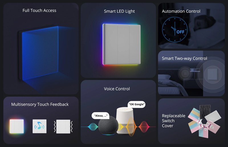 smart diakoptis me LED fotismo, diplos, Wi-Fi, leykos 6409 Diakoptis toichoy