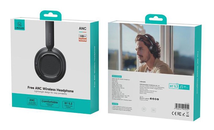USAMS headphones SR01, ασύρματα, ANC, Φ40mm, 350mAh, μαύρα - Image 9
