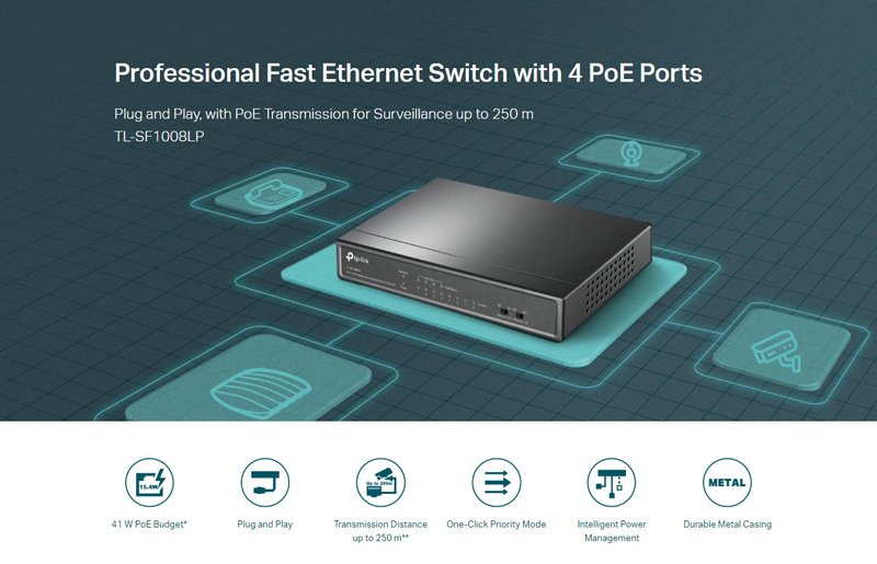 TP-LINK desktop switch , 8-Port 10/100Mbps, 4x PoE, Ver. 2.0 4684 - Image 2