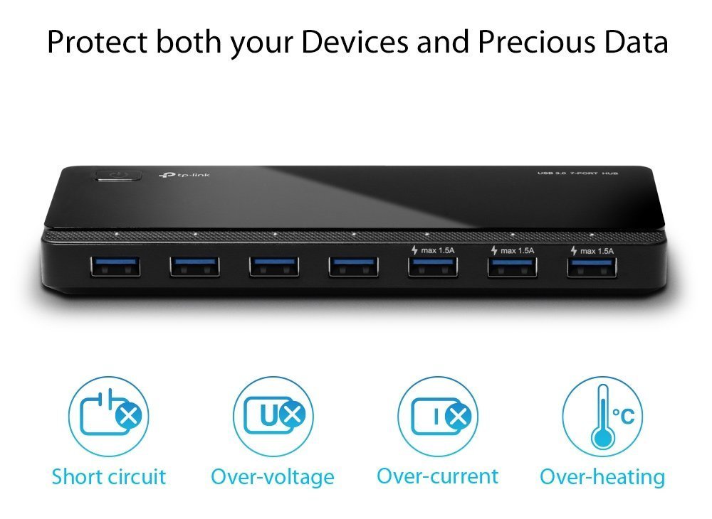 USB hub, 7x thyron, 5Gbps, 5V/1.5A, USB syndesi, mayro 1518 USB Hub