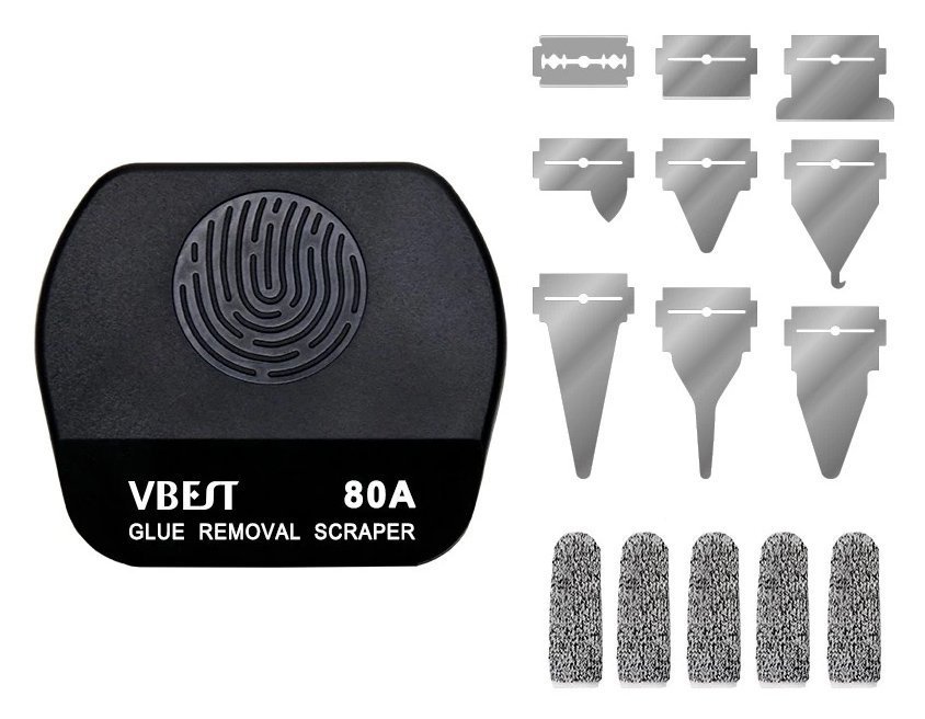 BEST εργαλείο αφαίρεσης κόλλας  με 9x λεπίδες & 5x finger sleeves, για επισκευές κινητών 8569