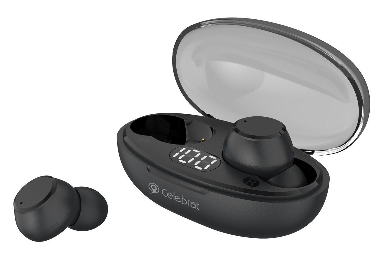 CELEBRAT earphones με θήκη φόρτισης TWS-, True Wireless, Φ8mm, μαύρα 4618