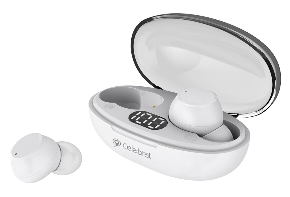 CELEBRAT earphones με θήκη φόρτισης TWS-, True Wireless, Φ8mm, λευκά 4619