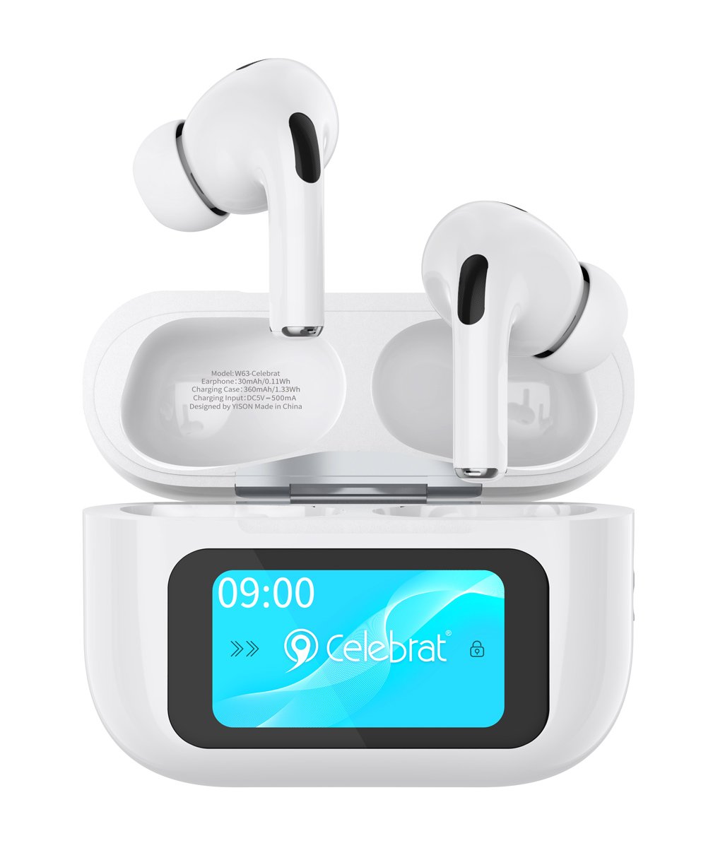 CELEBRAT earphones με θήκη φόρτισης , οθόνη αφής, TWS, ANC, 13mm, 30/360mAh, λευκό 7435
