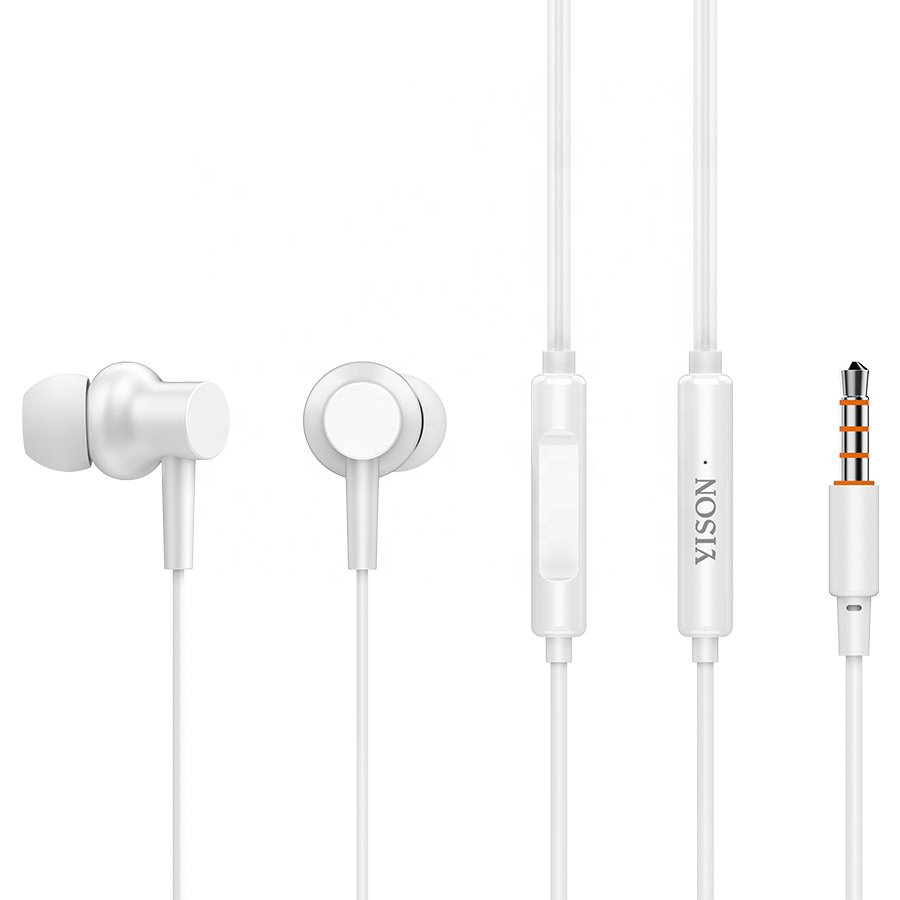 YISON earphones με μικρόφωνο , 3.5mm σύνδεση, Φ10mm, 1.36m, λευκά 4087