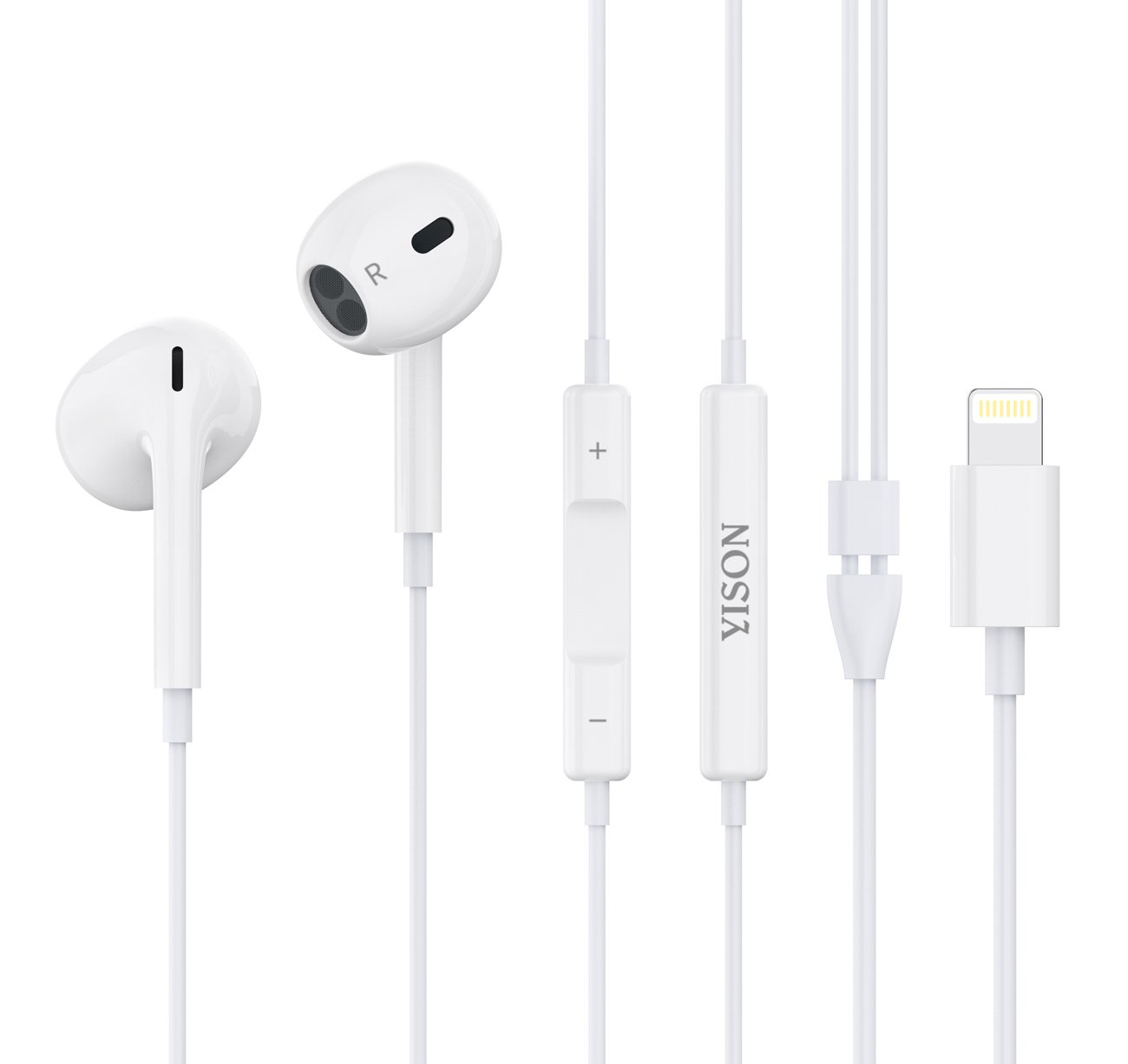 YISON earphones με μικρόφωνο , Lightning σύνδεση, Φ14mm, 1.2m, λευκά 4617