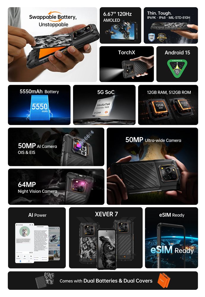 smartphone ever 7, 6.67", 12/512GB, 5G, 5550mAh, IP68/IP69K/MIL-STD-810H, mayro 9637 12GB