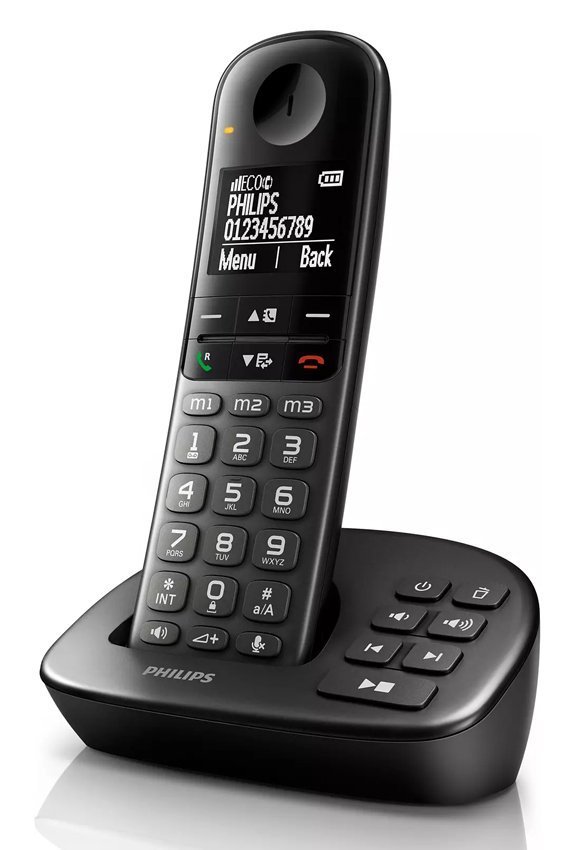 PHILIPS ασύρματο τηλέφωνο /34 ελληνικό μενού, τηλεφωνητής, μαύρο 2415
