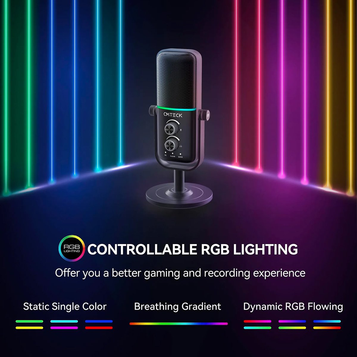 epitrapezio mikrofono, omnidirectional/kardioeides, USB, RGB LED, mayro 8814 USB 3
