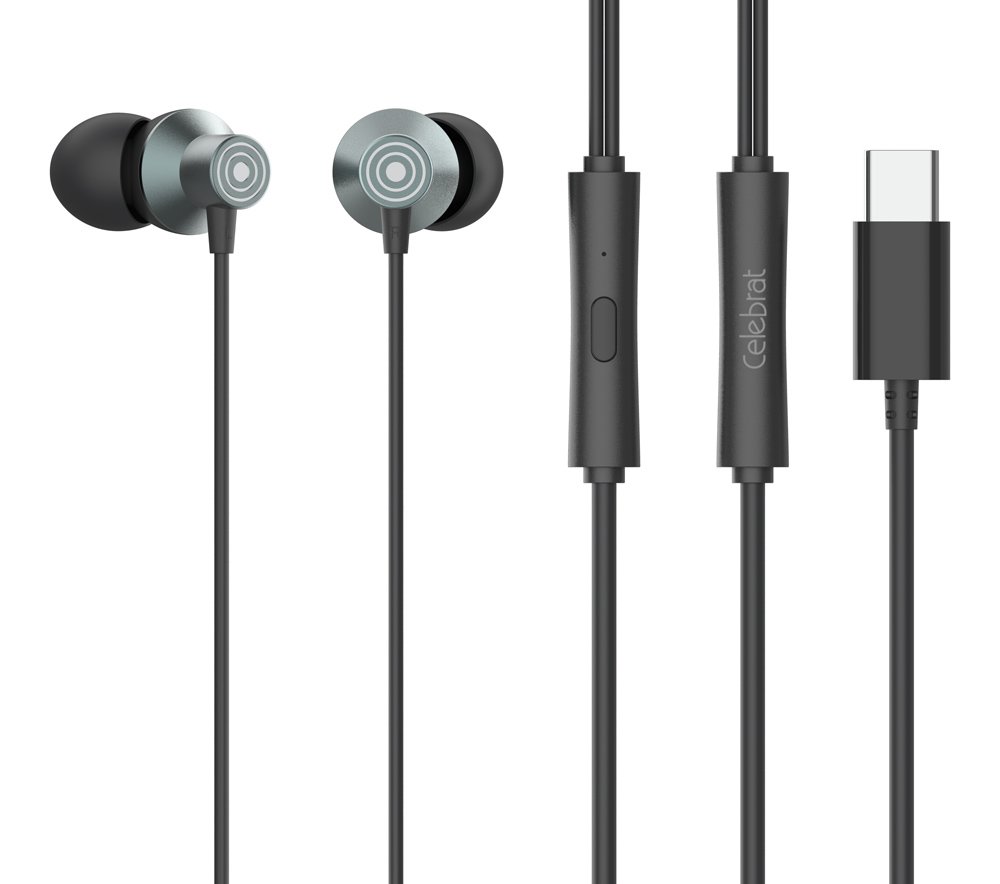 CELEBRAT earphones με μικρόφωνο D15, USB-C σύνδεση, Φ10mm, 1.2m, μαύρα 5450