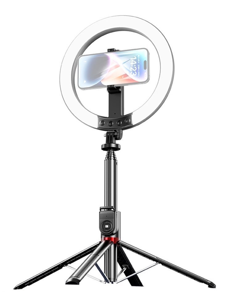 USAMS φωτιστικό δαχτυλίδι LED  με τρίποδο & βάση smartphone, μαύρο 8336