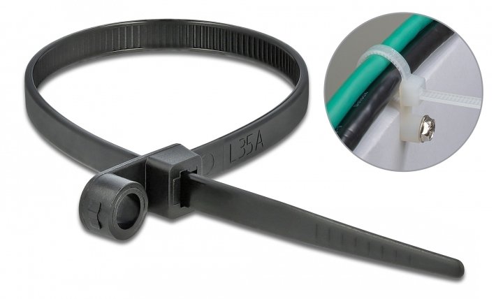 DELOCK Δεματικά καλωδίων με οπή στερέωσης, 200x4.8mm, μαύρα, 10τμχ 1421 - Image 2