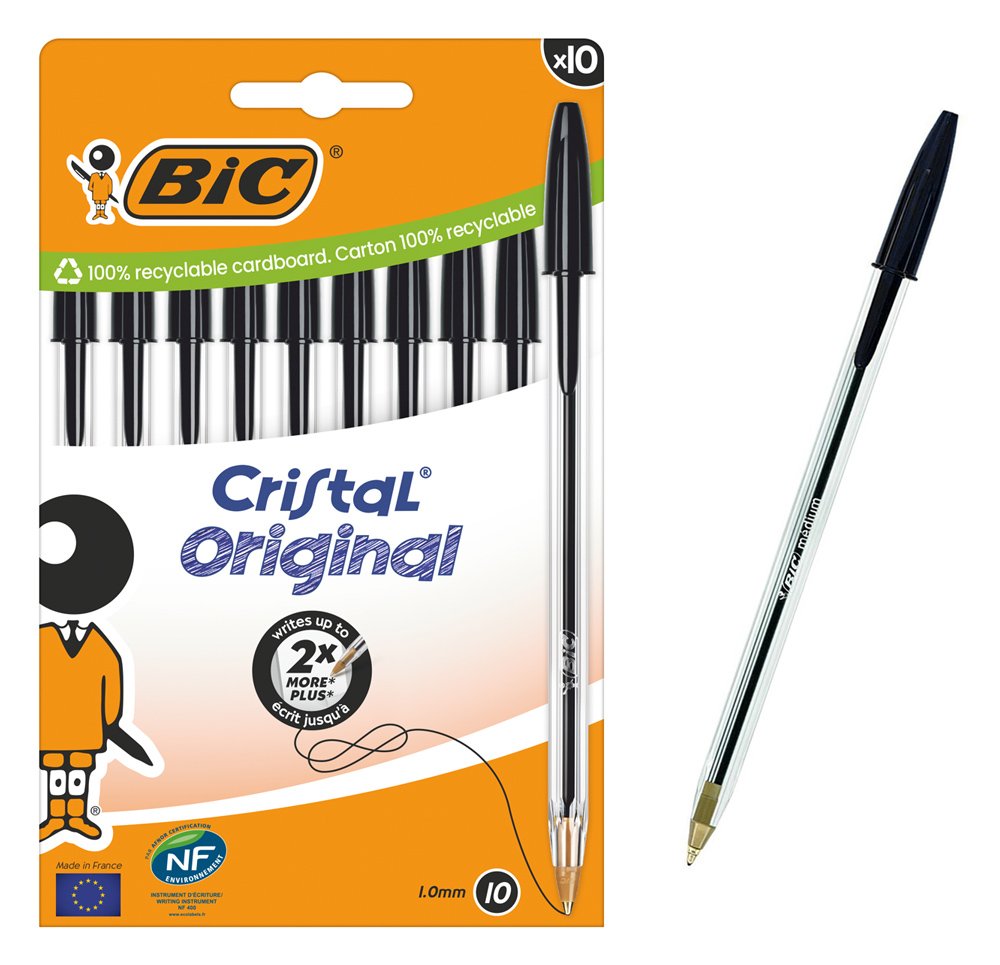 stylo diarkeias ballpoint Cristal Original, 1.0mm myti, mayro, 10tmch Stylo 1