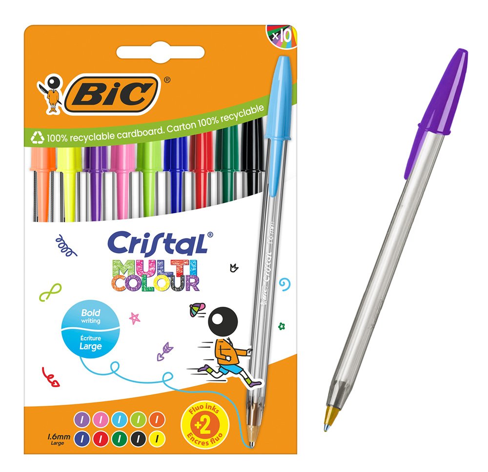 stylo diarkeias ballpoint Cristal Multicolour, 1.6mm myti, diafora chromata, 10tmch Stylo 1