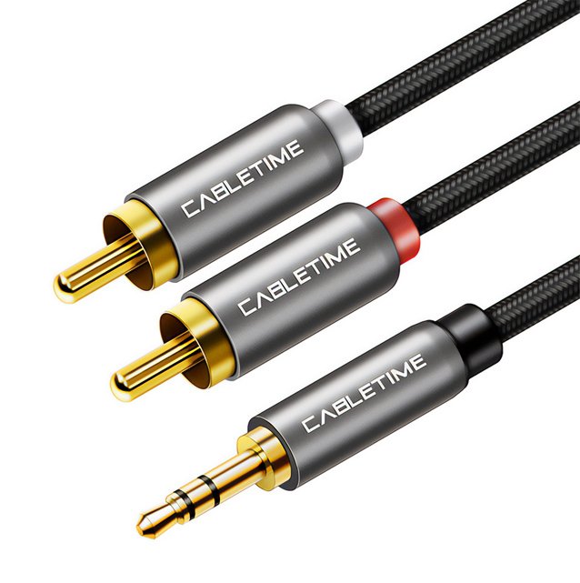 CABLETIME καλώδιο ήχου 3.mm σε 2x RCA CT-P12G, 1.8m, μαύρο 2398