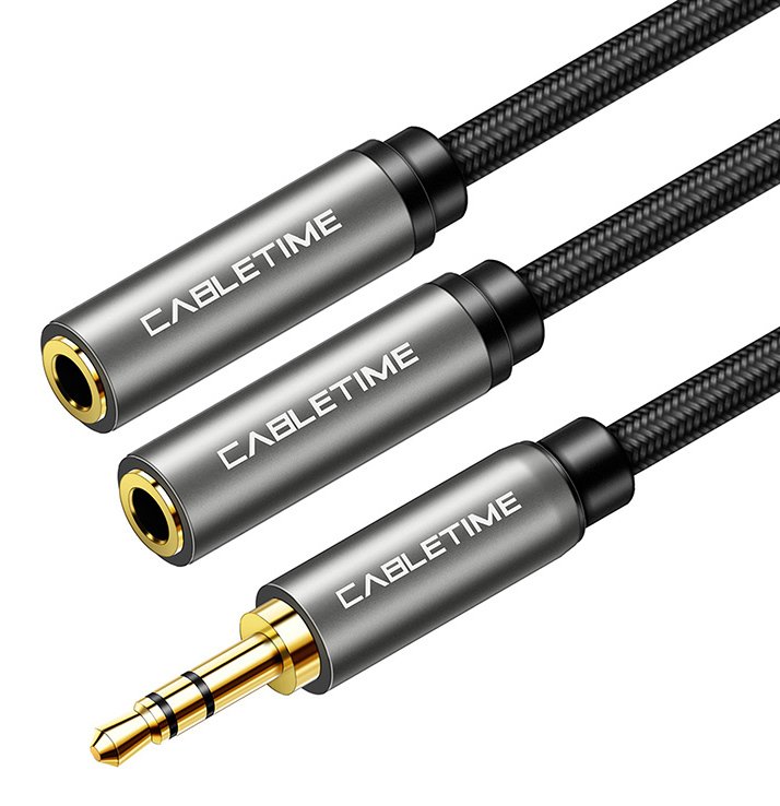CABLETIME καλώδιο ήχου 3.mm σε 2x 3.mm CT-P12G, 3-pole, 20cm, μαύρο 2401