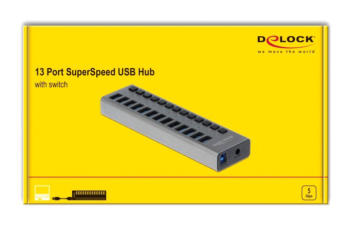 DELOCK USB hub με διακόπτες, 13x θυρών, 5Gbps, γκρι 3073 - Image 4