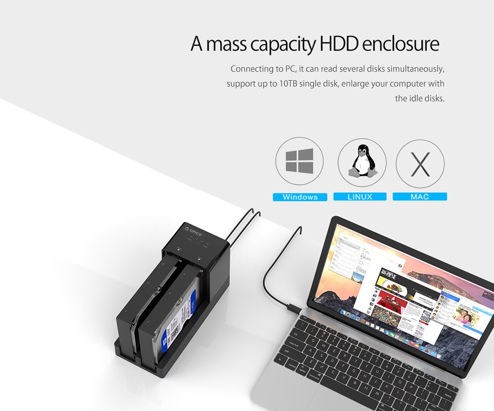 ORICO docking station για 2.5" ή 3.5" SATA HDD/SSD 6528US3-C, 2 θέσεων, 5Gbps, clone function, μαύρο - Image 6