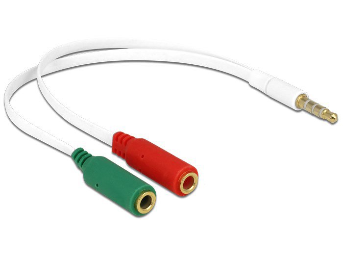 DELOCK καλώδιο 3.5mm 4-pin σε 2x 3.5mm 3-pin θηλυκό , λευκό 635