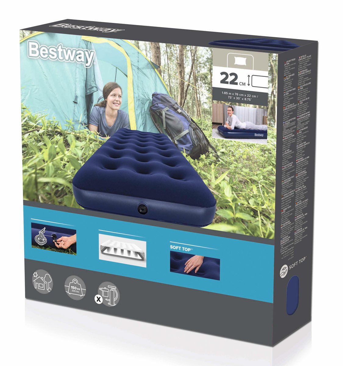 BESTWAY φουσκωτό στρώμα 67000, μονό, 185x76x22cm, μπλε - Image 7