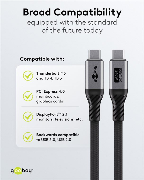 kalodio USB-C, USB4, 240W, 80Gbps, 16K/60Hz, 1.5m, mayro 240 watt