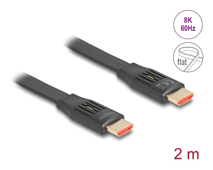 DELOCK καλώδιο HDMI , flat, 8K/60Hz, 48 Gbps, eARC, HDR, 2m, μαύρο 7126 - Image 3