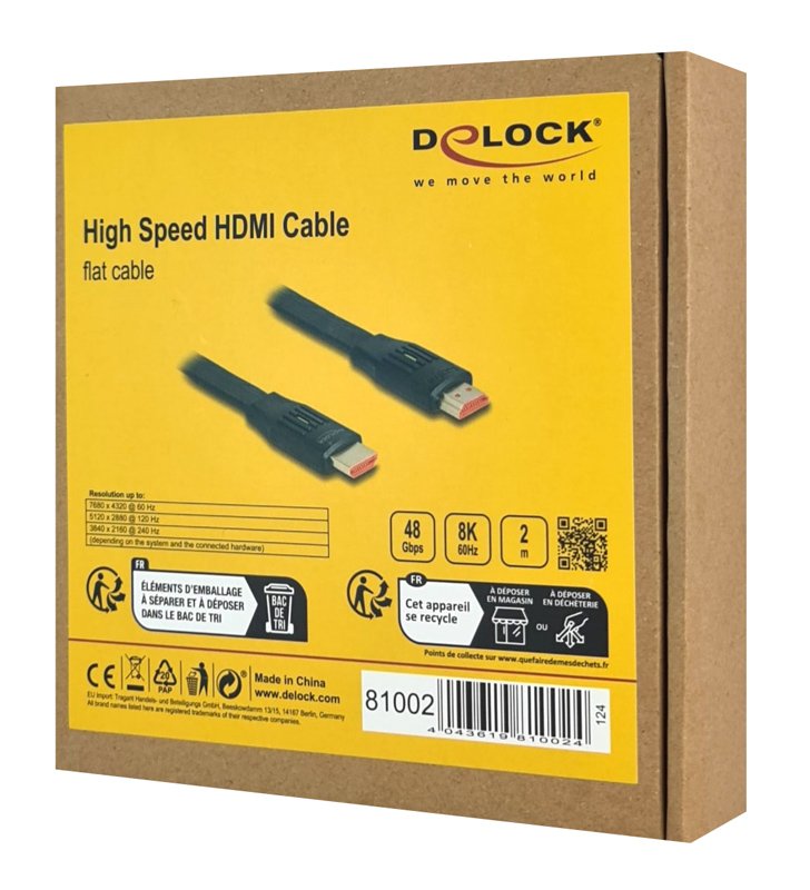 DELOCK καλώδιο HDMI , flat, 8K/60Hz, 48 Gbps, eARC, HDR, 2m, μαύρο 7126 - Image 4