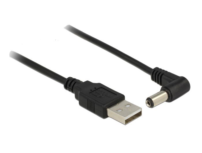 DELOCK καλώδιο USB σε DC 5.5 x 2.1mm , γωνιακό, 1.5m, μαύρο 640