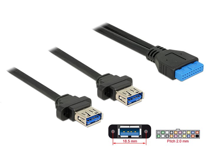 DELOCK καλώδιο USB 3.0 19 pin header (F) σε 2x USB 3.0 (F) , 80cm 813
