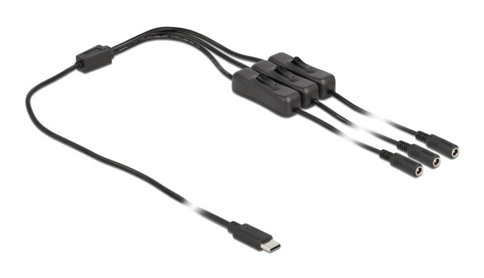 DELOCK καλώδιο USB Type-C σε 3x DC 5.5 x 2.1mm , 1m, μαύρο 3317