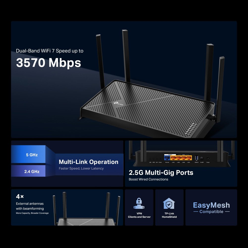 router Archer BE230, WiFi 7, 3600Mbps BE3600, Dual Band, V2.0 Router 2
